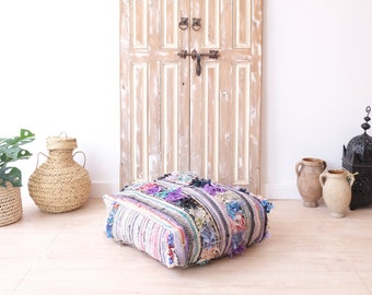 Moroccan Kilim Pouf, Moroccan Floor Cushion, Vintage Kilim Pouf