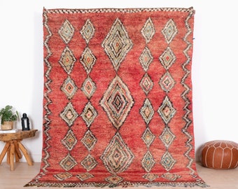 Vintage Moroccan Rug, Red Boujaad Rug 6x8 ft