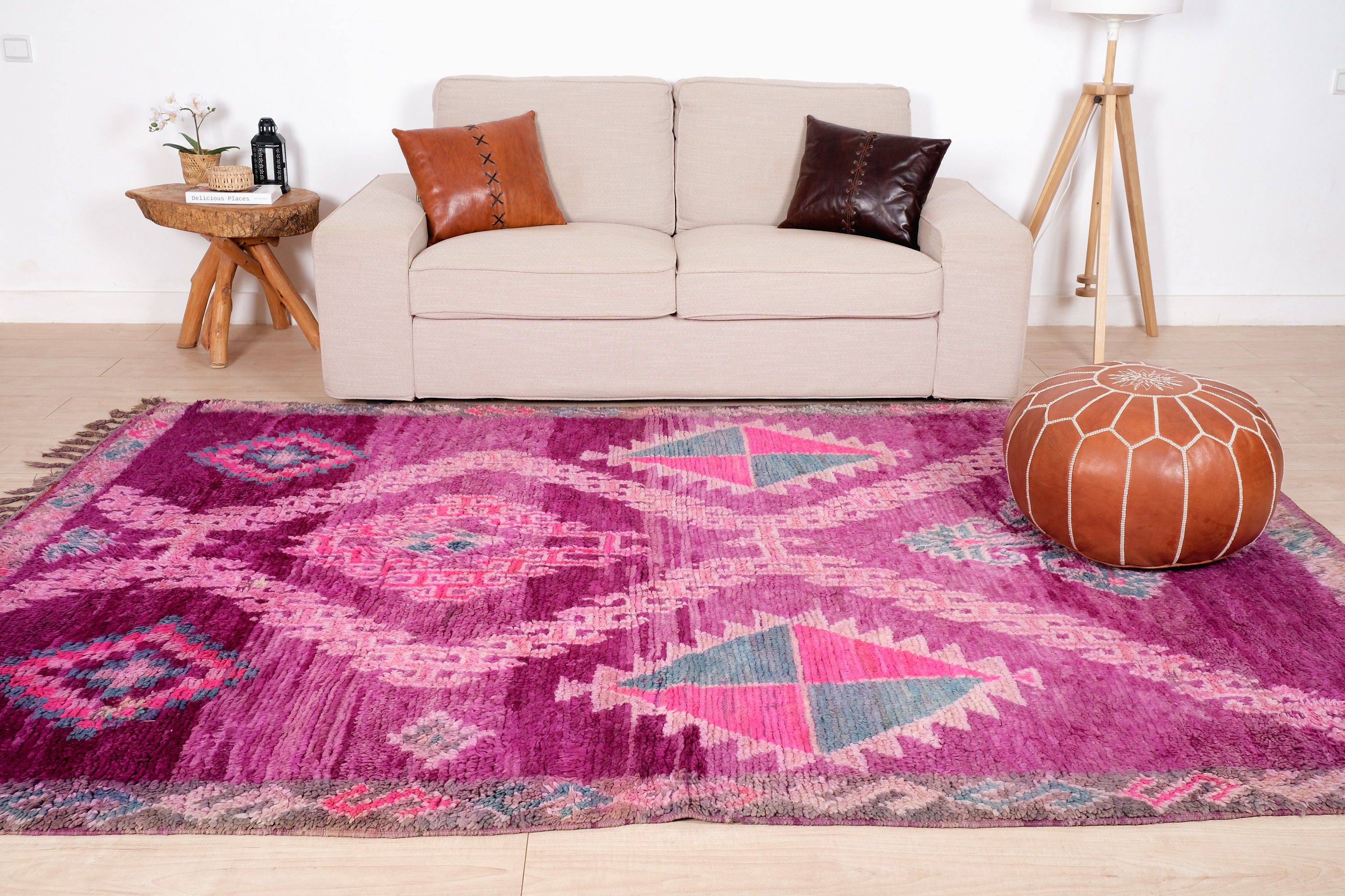 ヴィンテージ モロッコ ラグ、パープル ブジャード ラグ 6 x 9