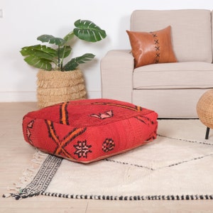 Moroccan Kilim Pouf, Moroccan Floor Cushion, Vintage Kilim Pouf