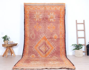 Vintage Moroccan Rug, Orange Boujaad Rug 5.0 ft x 11.6 ft