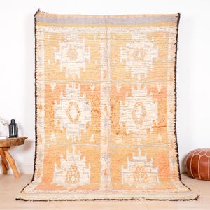 Vintage Moroccan Rug, Peach Boujaad Rug 6x9 ft