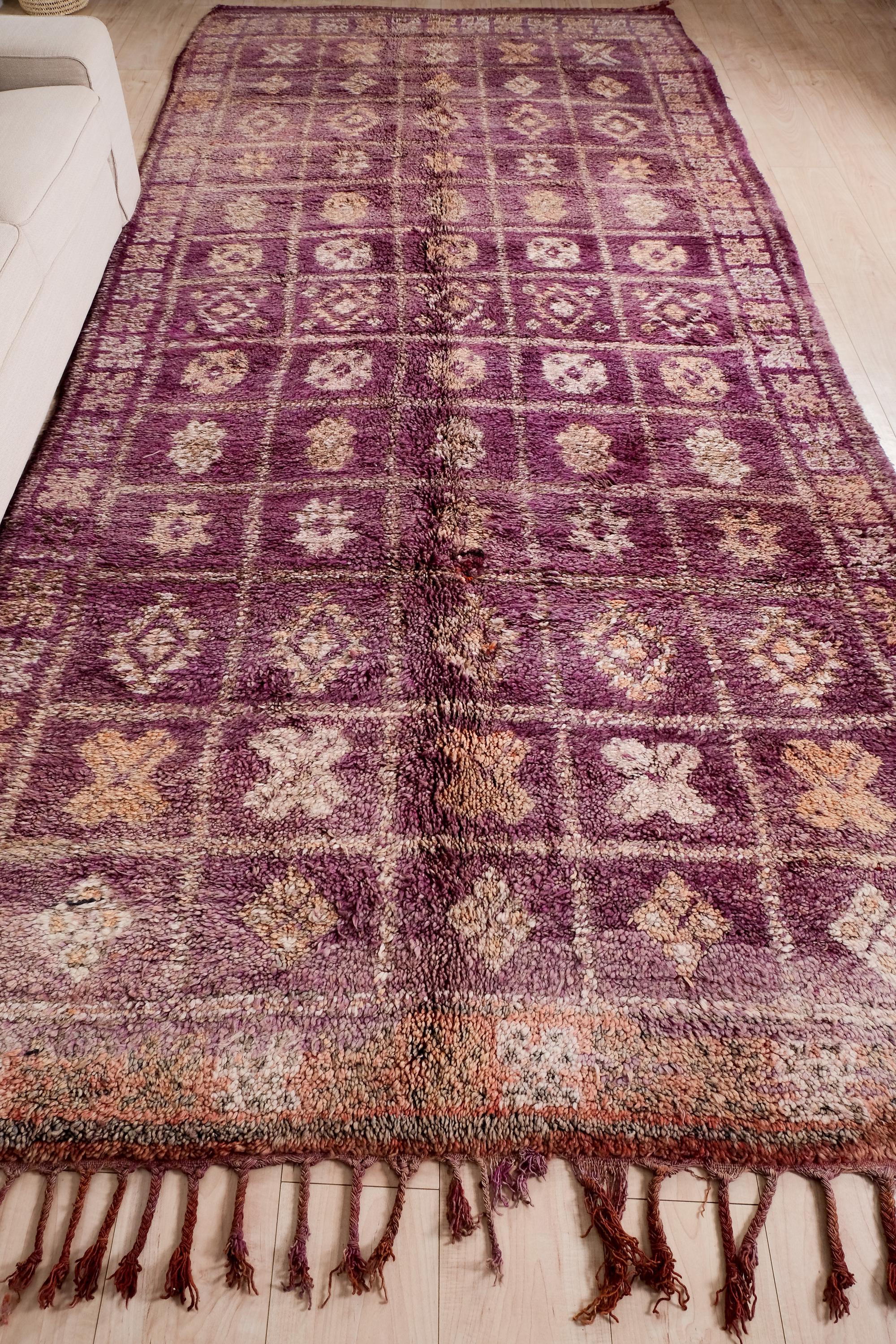 ヴィンテージ モロッコ ラグ、特大 パープル ブジャード ラグ 6 x 14
