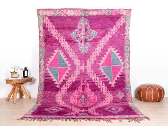 ヴィンテージ モロッコ ラグ、パープル ブジャード ラグ 6 x 9