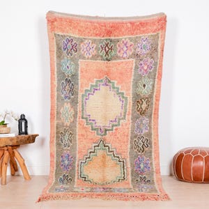 Vintage Moroccan Rug, Pink Boujaad Rug 4x8 ft