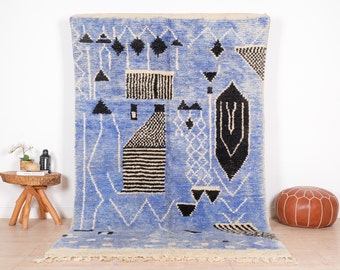 Authentic Boujaad Rug, Blue Moroccan Rug 6x9 ft