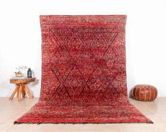Vintage Berber Rug, Vintage Moroccan Rug, Red and Orange Tribal