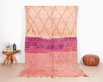 Vintage Moroccan Rug, Pink Boujaad Rug 6x9 ft