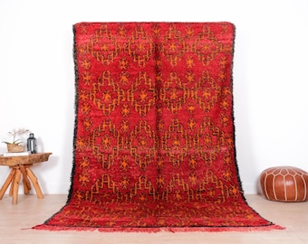 Vintage Moroccan Rug, Red Boujaad Rug 6x9 ft