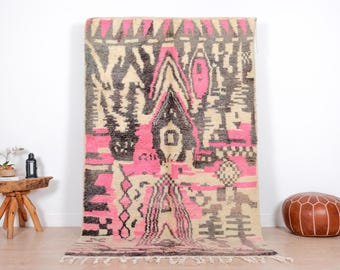 Vintage Moroccan Rug, Pink Boujaad Rug 5x8 ft