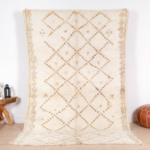 Vintage Beni Ourain Rug 6x9 ft, Beige & Cream Moroccan Rug