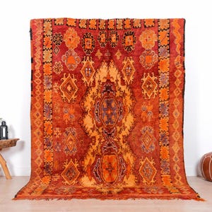 Vintage Moroccan Rug, Orange Boujaad Rug 6x8 ft