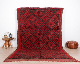 Vintage Moroccan Rug, Red Boujaad Rug 7x12 ft