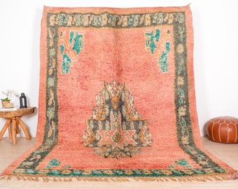 Vintage Moroccan Rug, Pink Boujaad Rug 7x10 ft