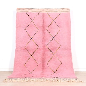 Vintage Moroccan Rug, Pink Beni Ourain Rug 6x9 ft