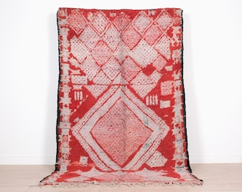Vintage Moroccan Rug, Red Boujaad Rug 5x9 ft