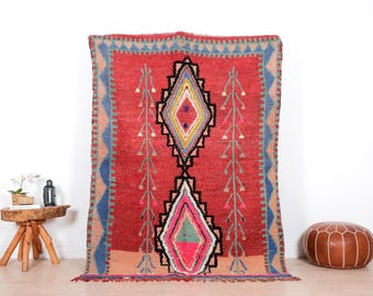 Vintage Moroccan Rug, Red Boujaad Rug 5x7 ft