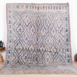 Vintage Moroccan Rug, Blue Beni Mguild Rug 7x10 ft