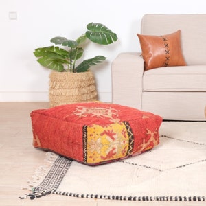 Moroccan Kilim Pouf, Moroccan Floor Cushion, Vintage Kilim Pouf