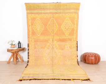 Vintage Moroccan Rug, Yellow Boujaad Rug 5x10 ft