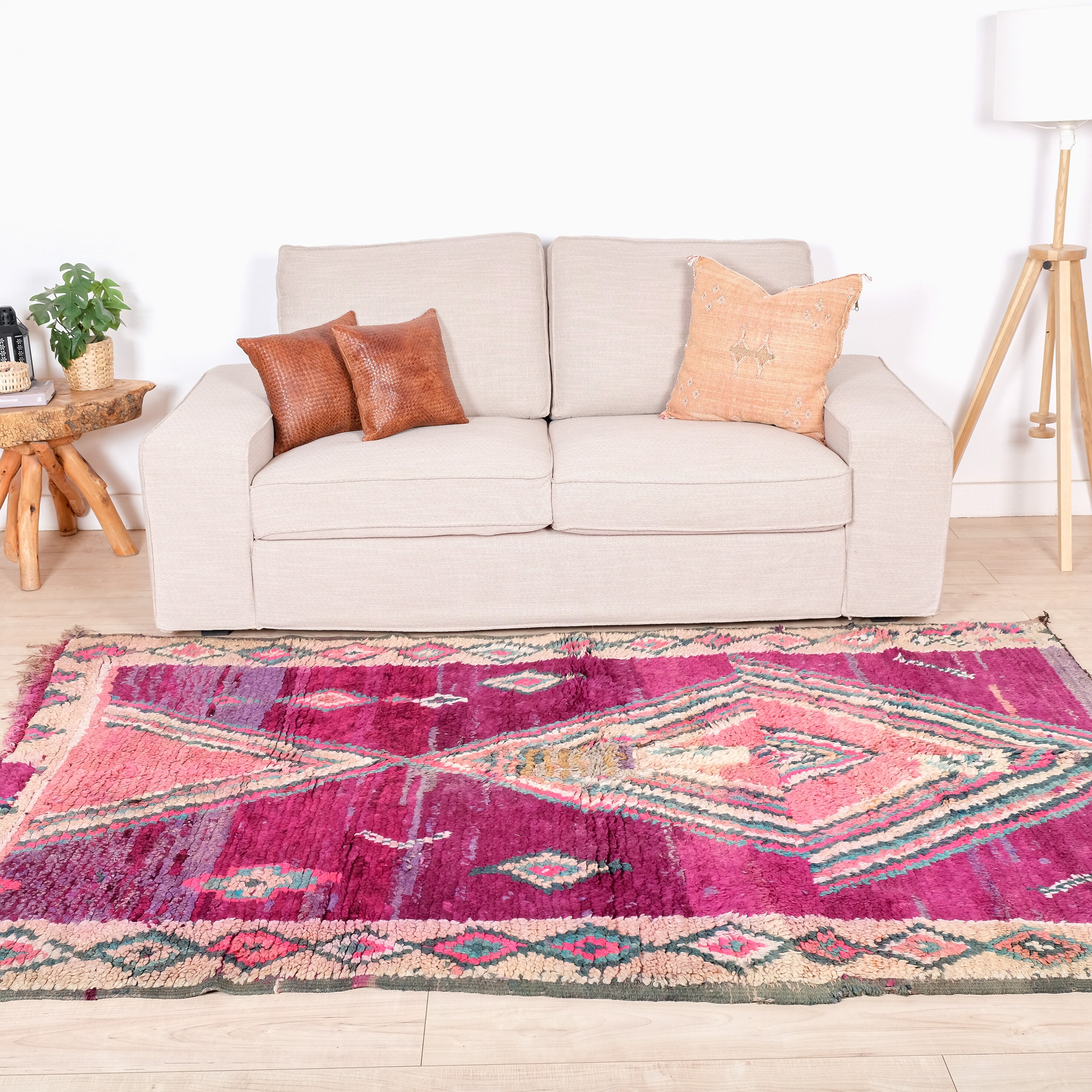 ヴィンテージ モロッコ ラグ、パープル ブジャード ラグ 5 x 7