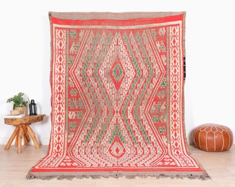 Vintage Moroccan Rug, Authentic Red Boujaad Rug 6x9 ft