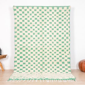 Authentic Moroccan Rug, Green Beni Ourain Rug 5x8 ft