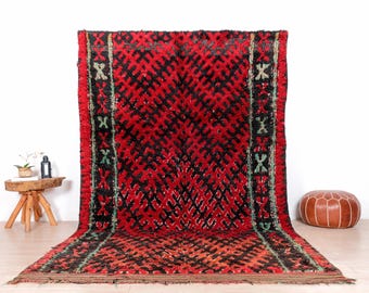 Vintage Moroccan Rug, Red Boujaad Rug 7x11 ft