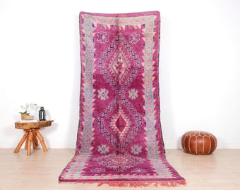 ヴィンテージ モロッコ ラグ、パープル ブジャード ラグ 4 x 11