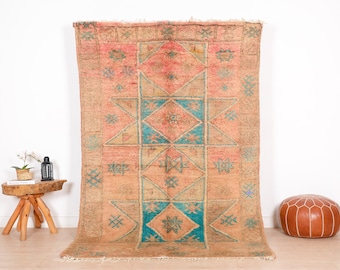 Vintage Pink Boujaad Rug, Authentic Moroccan Rug 5x8 ft