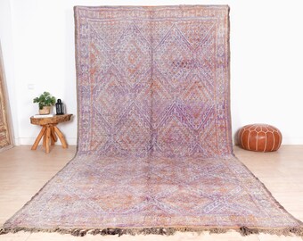 Vintage Moroccan Rug, Purple Beni Mguild Rug 7x12 ft