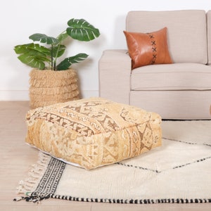 Moroccan Kilim Pouf, Moroccan Floor Cushion, Vintage Kilim Pouf