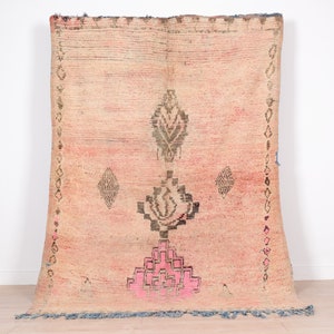 ヴィンテージモロッコラグ、本物のピンクアジラルラグ 6 x 13フィート