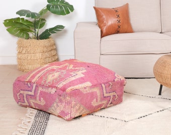 Moroccan Kilim Pouf, Moroccan Floor Cushion, Vintage Kilim Pouf