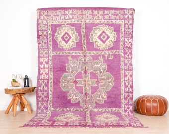 モロッコ　ラグ　ヴィンテージ　パープル ヴィンテージ パープル ブジャード ラグ、本物のモロッコ ラグ 4 x 9