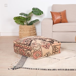 Moroccan Kilim Pouf, Moroccan Floor Cushion, Vintage Kilim Pouf