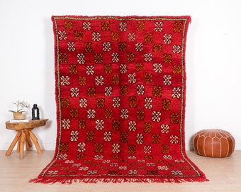Vintage Moroccan Rug, Red Boujaad Rug 6x9 ft