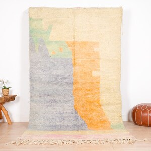 Vintage Moroccan Rug, Orange Boujaad Rug, 5x8 ft