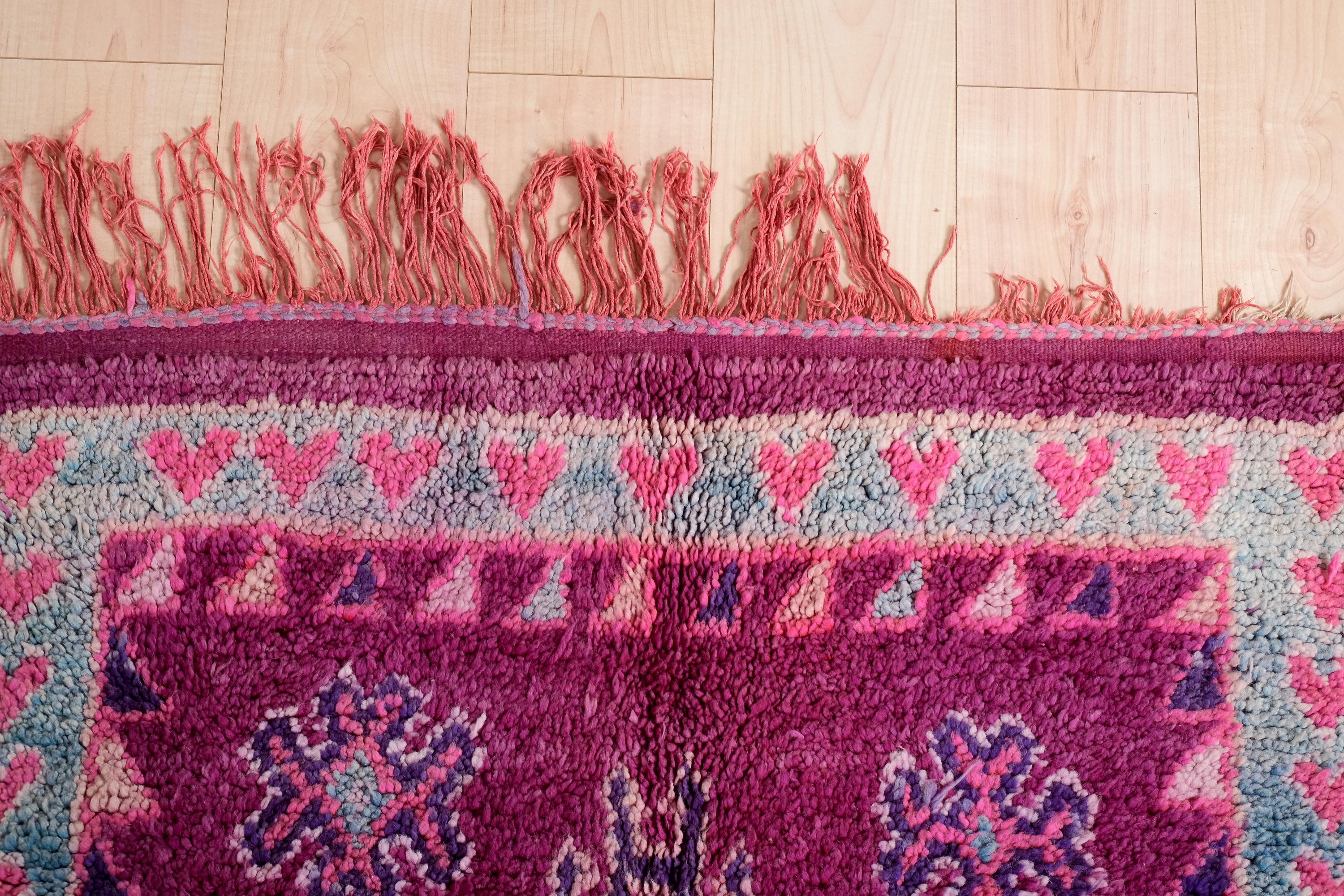 モロッコ　ラグ　ヴィンテージ　パープル ヴィンテージ モロッコ ラグ、パープル ブジャード ラグ 4 x 11