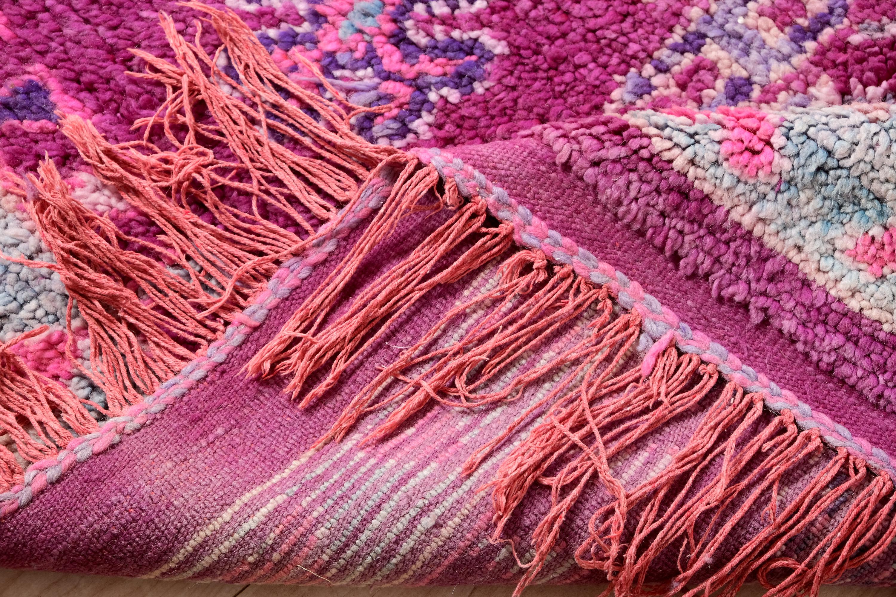 モロッコ　ラグ　ヴィンテージ　パープル ヴィンテージ モロッコ ラグ、パープル ブジャード ラグ 4 x 11