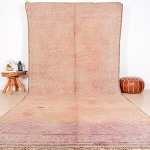 Vintage Moroccan Rug, Pink Beni Mguild Rug 7x14 ft