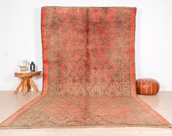 Vintage Moroccan Rug, Red Boujaad Rug 7x12 ft