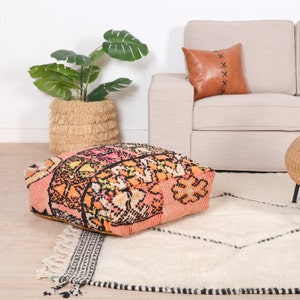 Moroccan Kilim Pouf, Moroccan Floor Cushion, Vintage Kilim Pouf