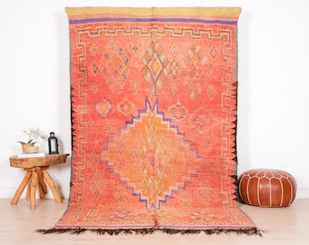 Vintage Moroccan Rug, Red Boujaad Rug 5x9 ft