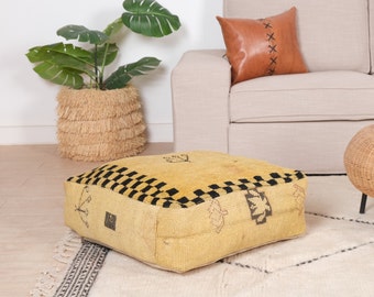 Moroccan Kilim Pouf, Moroccan Floor Cushion, Vintage Kilim Pouf