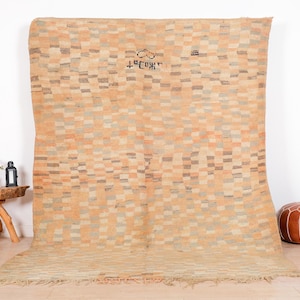 Vintage Moroccan Rug, Peach Boujaad Rug, 7x9 ft