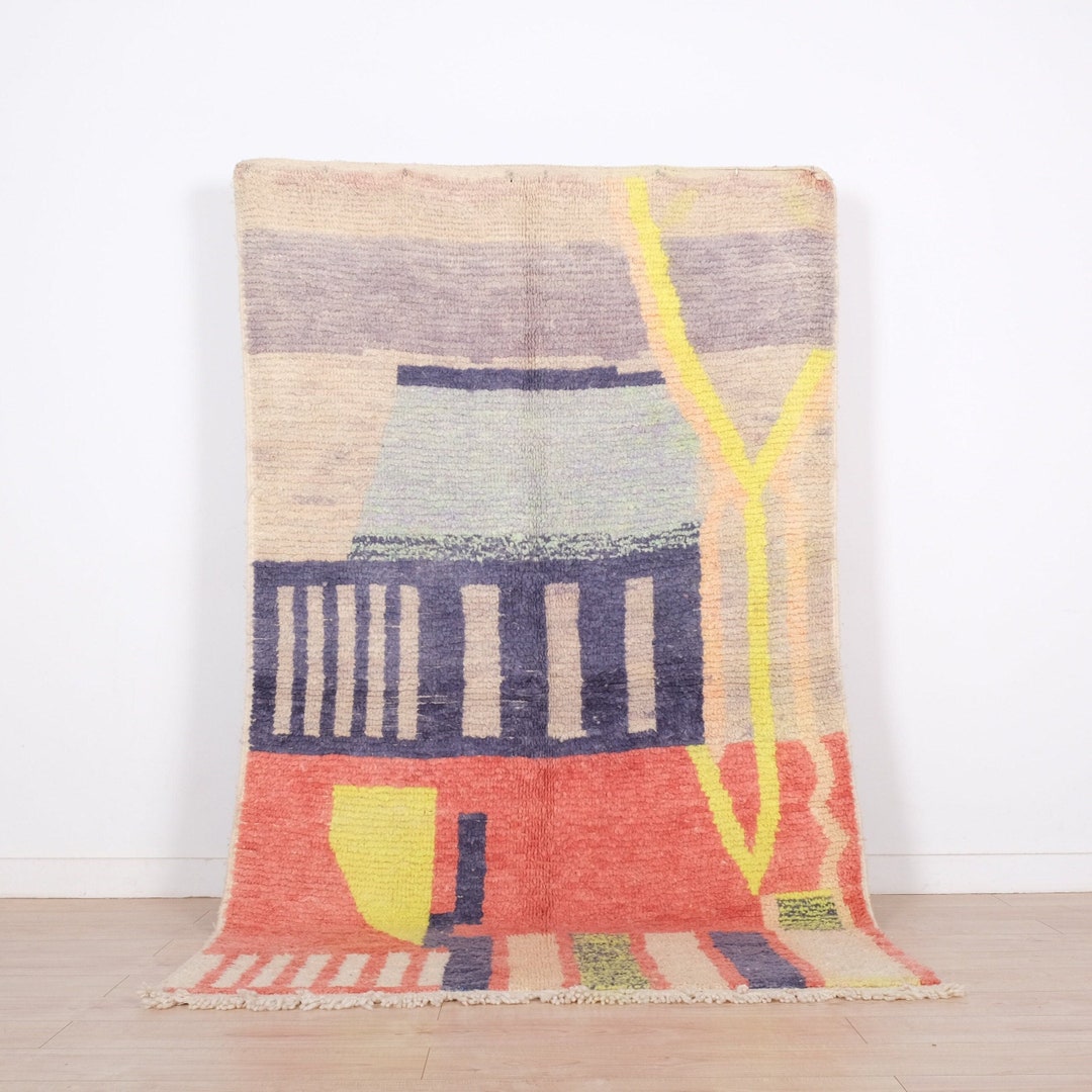 Moroccan Boujaad Rug, Moroccan Rug With Vintage Charm, 5x8 Ft Etsy