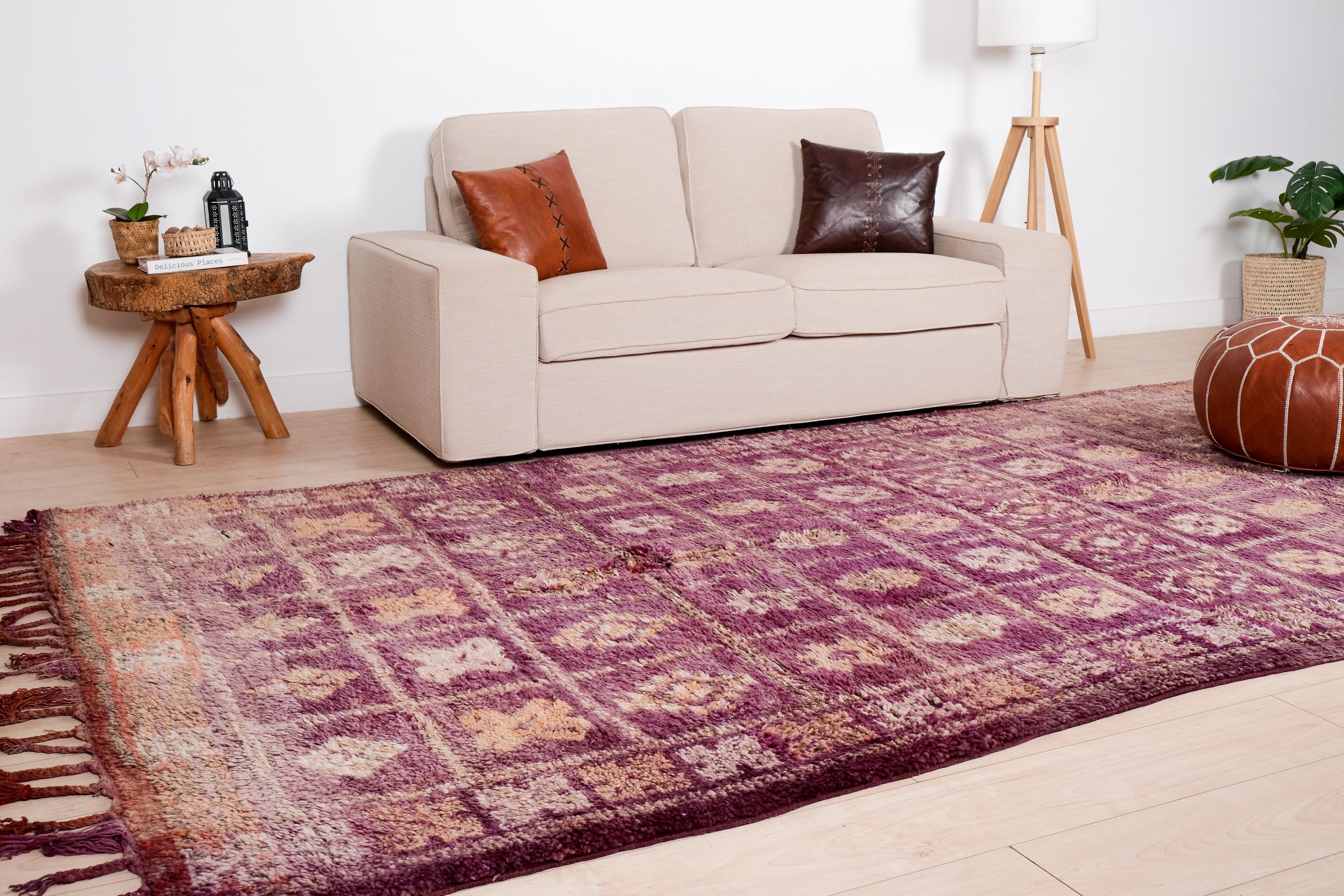 ヴィンテージ モロッコ ラグ、特大 パープル ブジャード ラグ 6 x 14