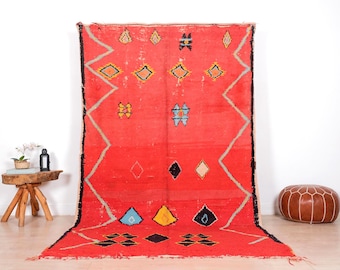 Vintage Moroccan Rug, Red Boujaad Rug 6x9 ft