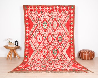Vintage Moroccan Rug, Red Boujaad Rug 6x10 ft